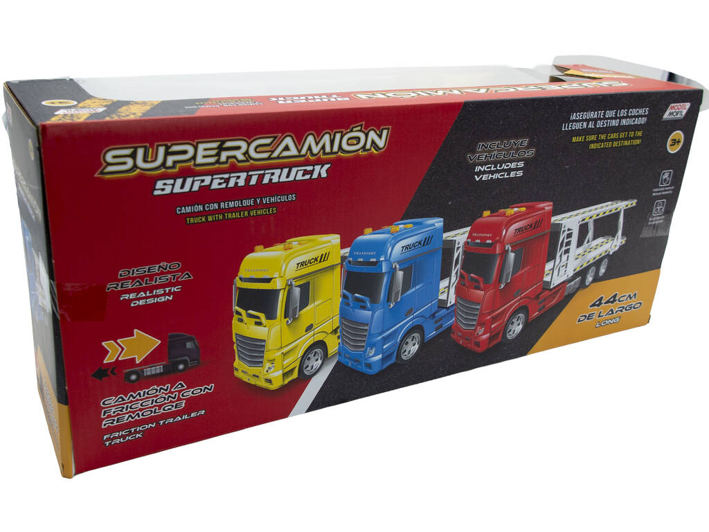 Camion Rouge à Friction avec Remorque et 6 Quads