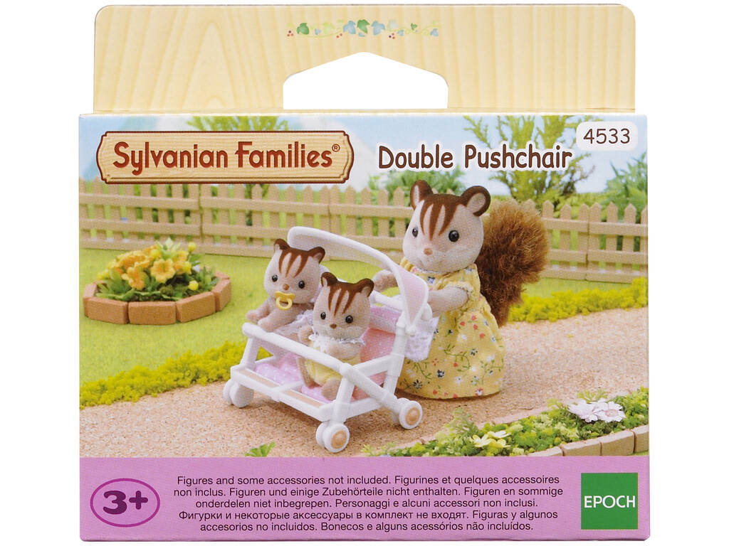 Sylvanian Families® Gemelos conejo con carrito de bebé de juguete 