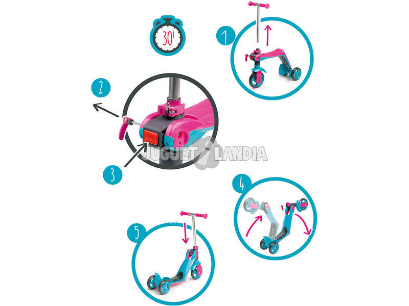 Trotinete e Triciclo Reversível 2 Em 1 Rosa Smoby 750603