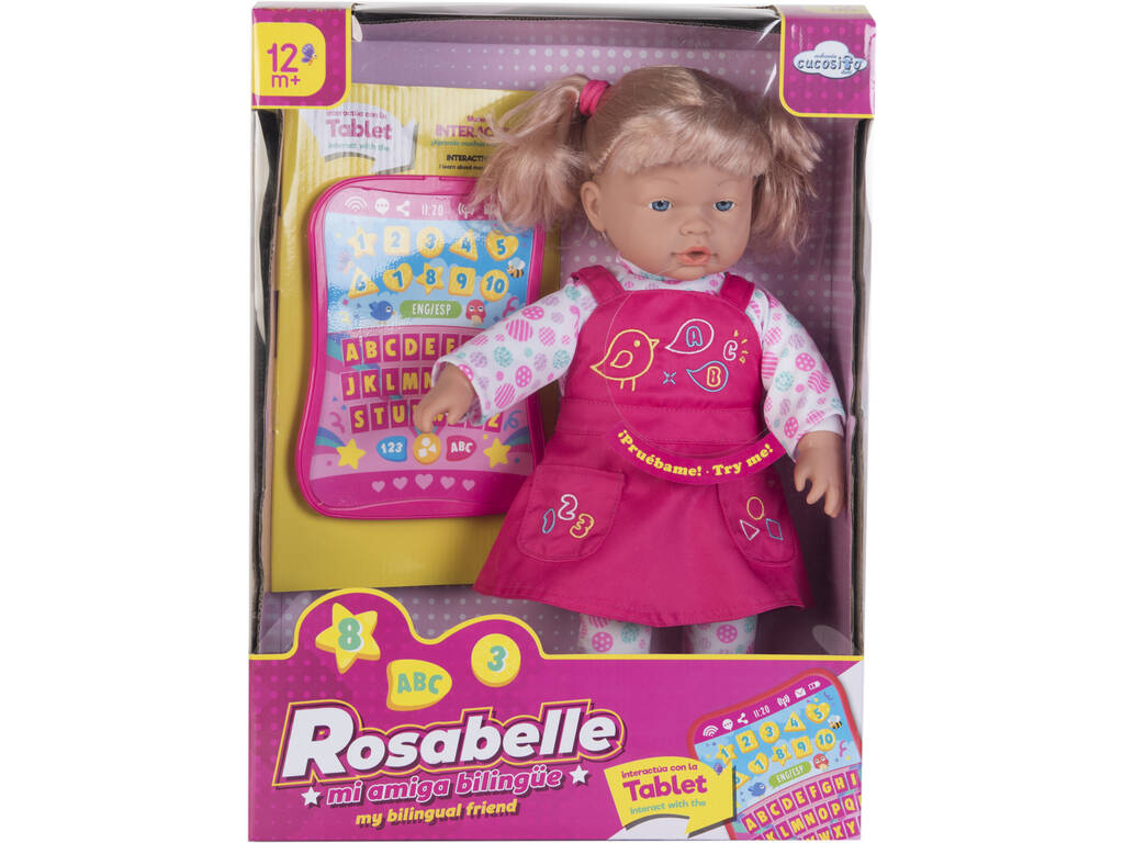 Zweisprachige interaktive Puppe Rosabelle 40 cm. mit Tablett