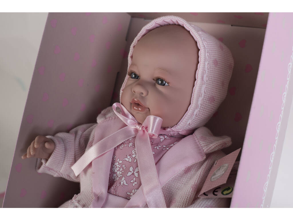 neugeborene Puppe Heulsuse 50 cm. Kleid und Mantel Rosa Berbesa 5205