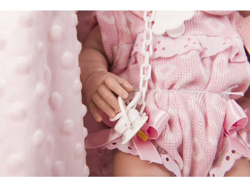 Neugeborene Puppe 42 cm. Pink Strampler und Decke Berbesa 5116