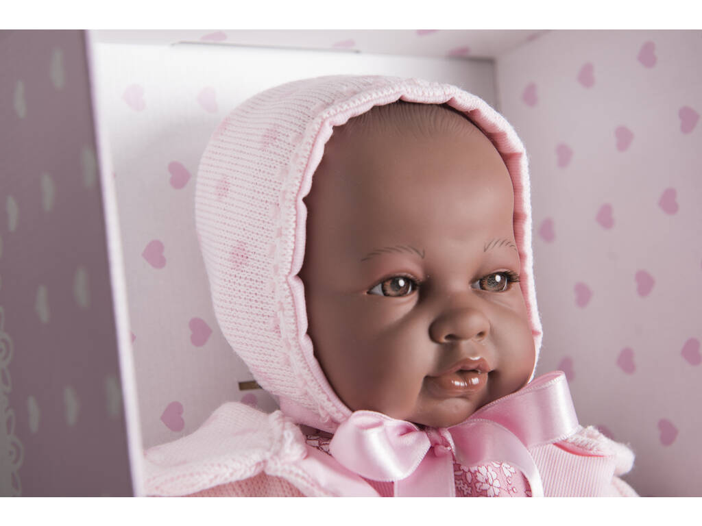 Sara Newborn Puppe Negrita Llorona 50 cm. Berbesa Rosa Kleid und Mantel 5205N