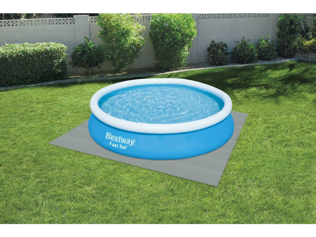 Schwammgrauer Polyethylen Schutzboden für Pools 9 Stück von 50x50 cm. Bestway 58639