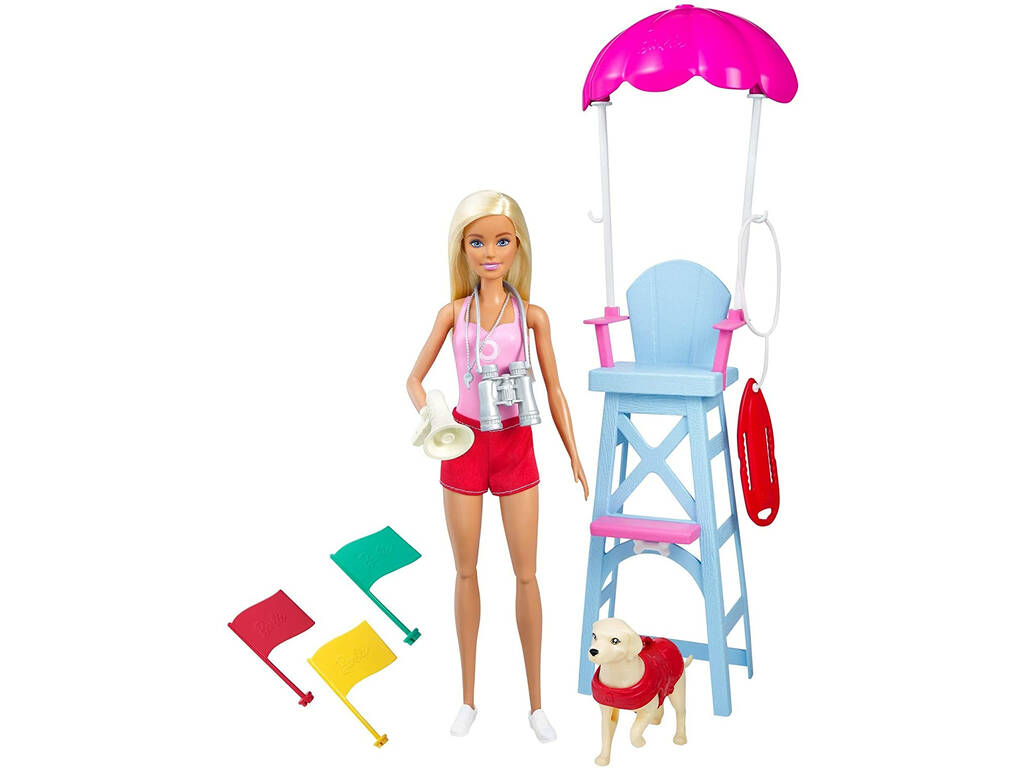 Barbie Lifeguard avec chien et chaise Mattel GTX69