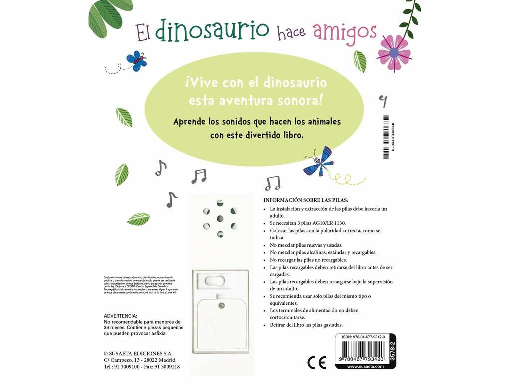 Primeiros Sons Animais Livro O Dinossauro Faz Amigos Susaeta S3578002