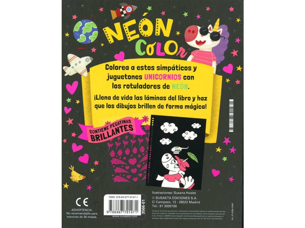 Livre de couleurs néon Licornes 1 avec marqueurs et autocollants