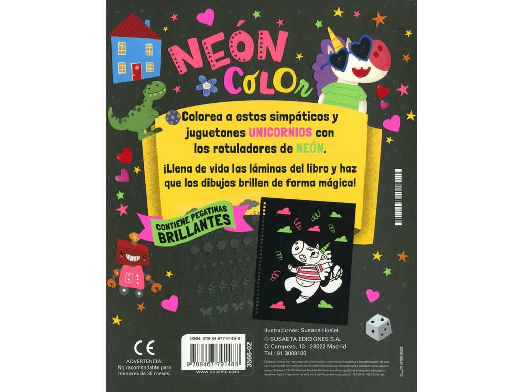 Libro Neón Color Unicornios 2 con Rotuladores y Pegatinas