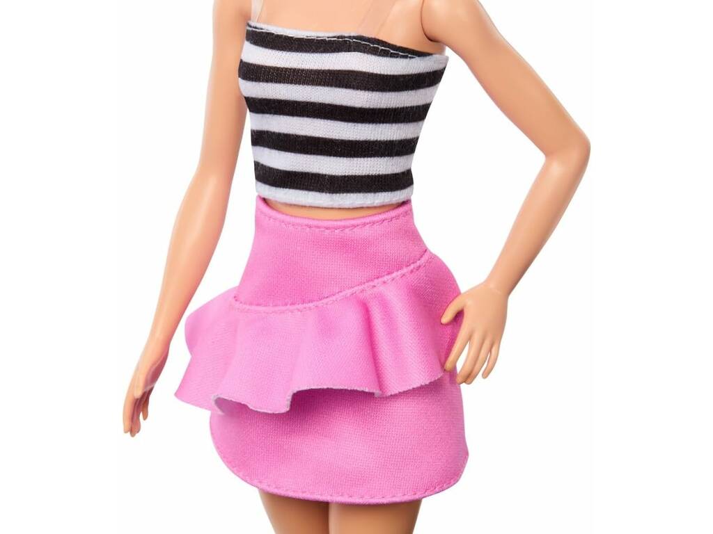 Barbie Fashionista Top a righe con gonna rosa di Mattel HRH11