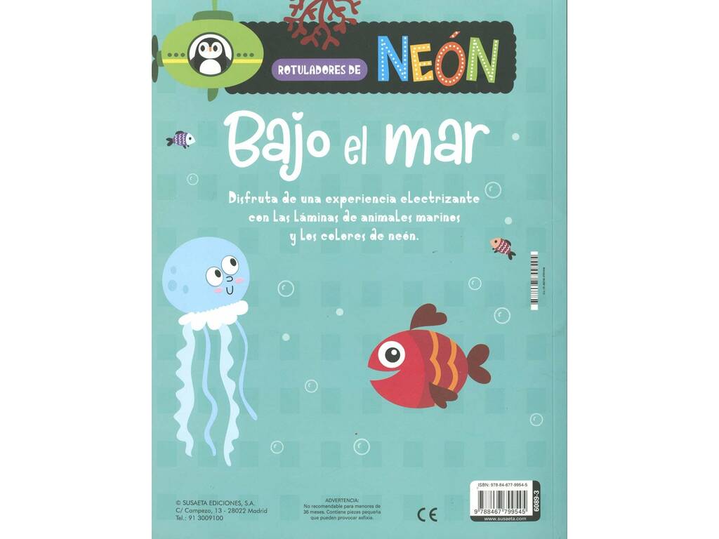 Marqueurs néon Livre de coloriage néon Sous la mer Susaeta S6089003