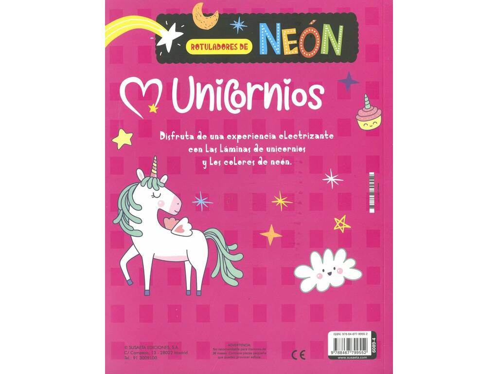 Marcadores de Néon Livro para Pintar Unicórnios Susaeta S6089004