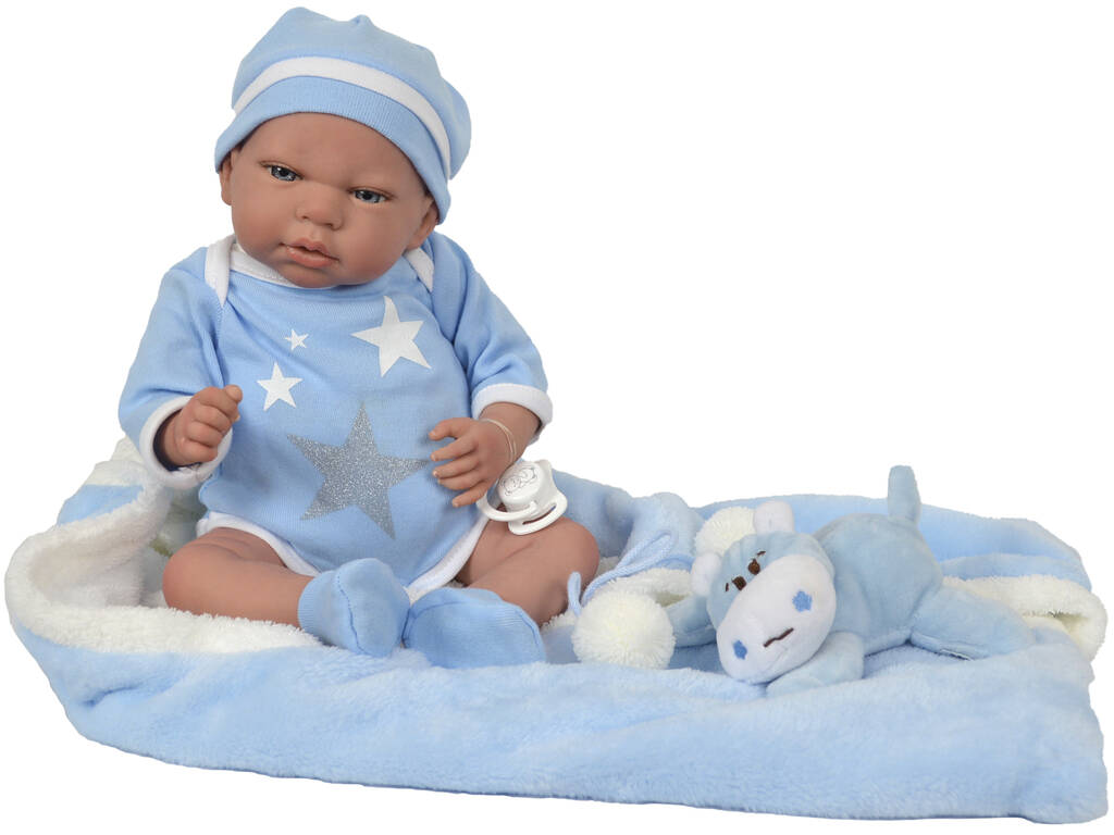 Bambola Bebè Reborn Carlos 40 cm. con coperta e peluche Arias 98036