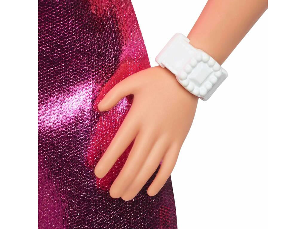 Poupée Barbie Fashionista avec robe rose métallisée