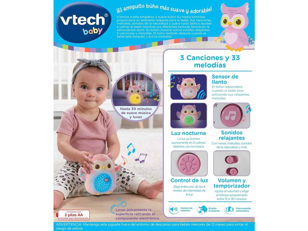 Vtech Baby Projecteur Peluche Chouette Étoiles Roses