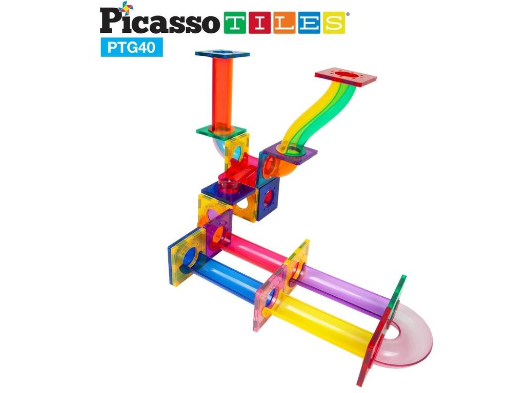 Picasso Tiles 40 Piece Magnetic Marble Tracks 