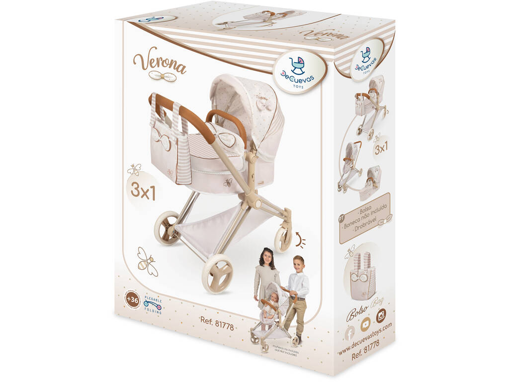 Verona 3x1 Chariot pliable pour poupées avec sac à main