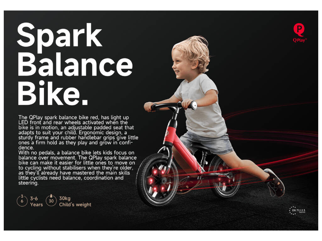 Bicicleta sin Pedales Spark Roja 12” con Luces LED en las Ruedas