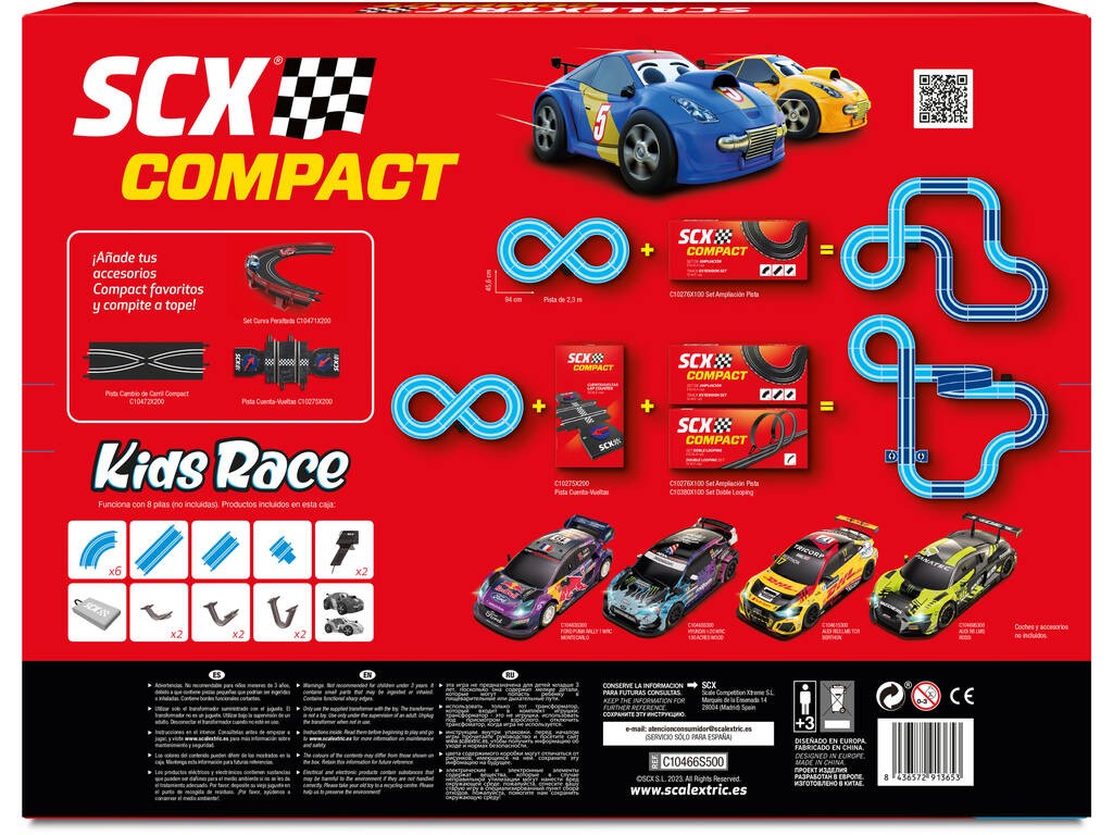 Scalextric Compact 1:43 Circuit Kids Race avec 2 véhicules
