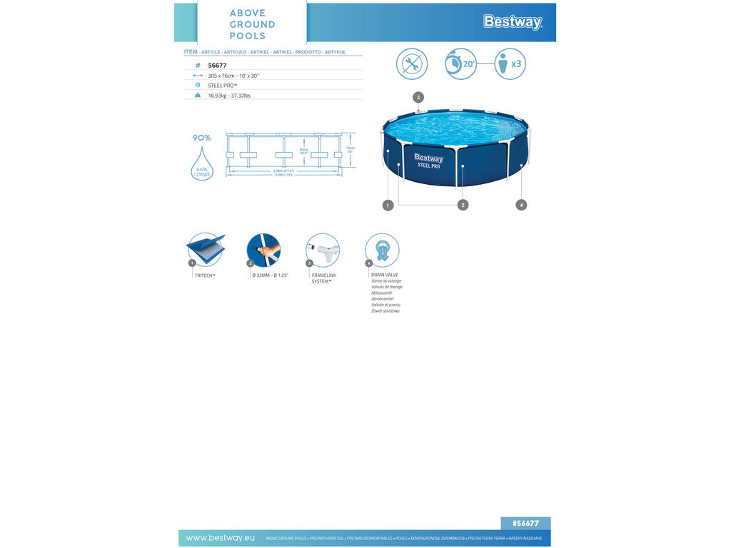 Aufstellpool 305x76 cm Steel Pro Bestway 56677