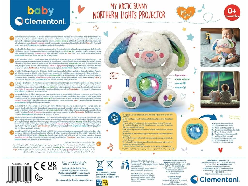 Peluche O Meu Coelhinho Polar com Projetor de Aurora Boreal