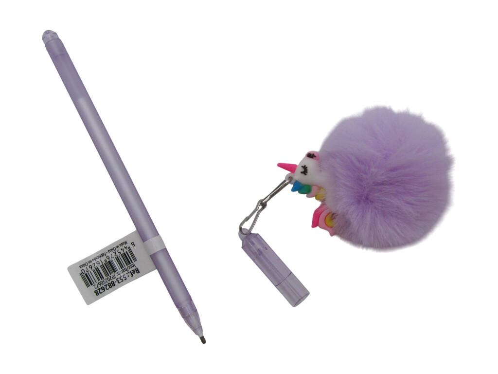 Caneta Azul com Chaveiro Pompom de 17,5 cm