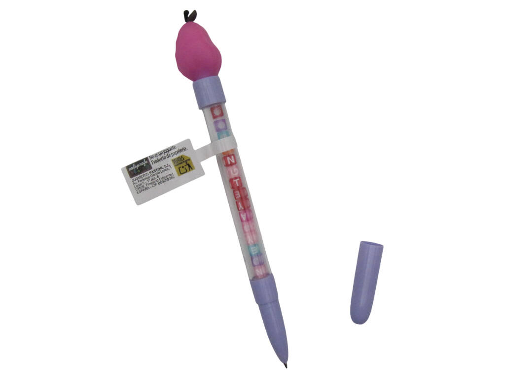 Stylo à bille bleu avec avocat et perles avec lettres 19,5 cm
