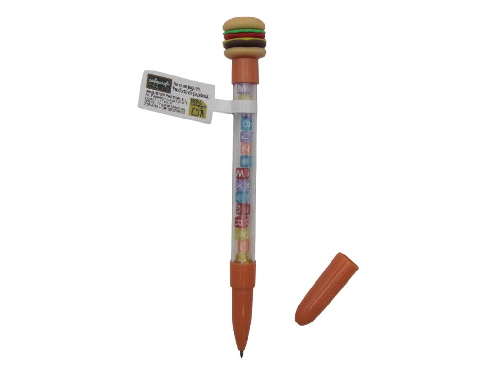 Stylo à bille bleu avec Fast Food et perles avec lettres 18,5 cm
