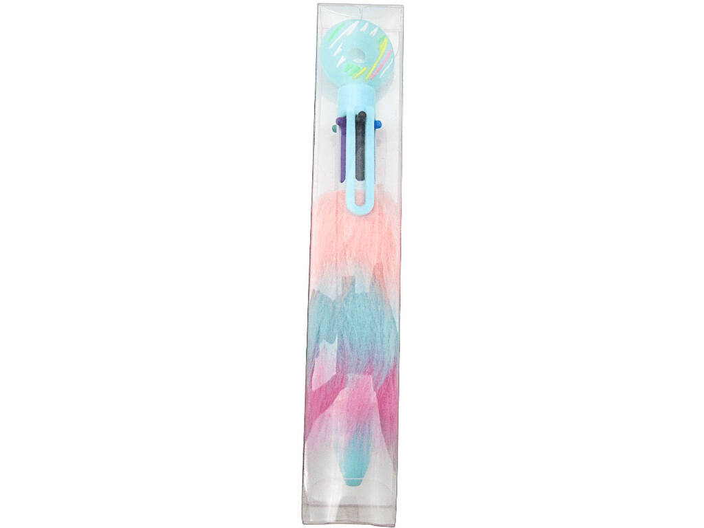 Stylo à bille 6 couleurs avec beignet et fourrure 16,5cm
