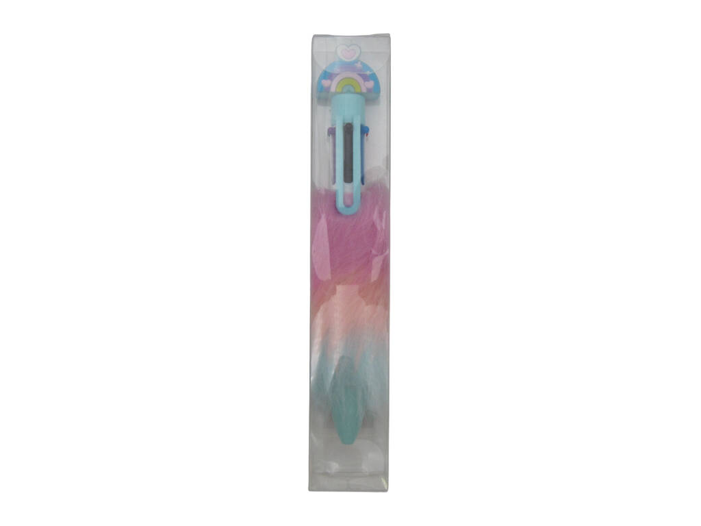 Stylo à bille 6 couleurs avec arc-en-ciel et fourrure 15,5cm