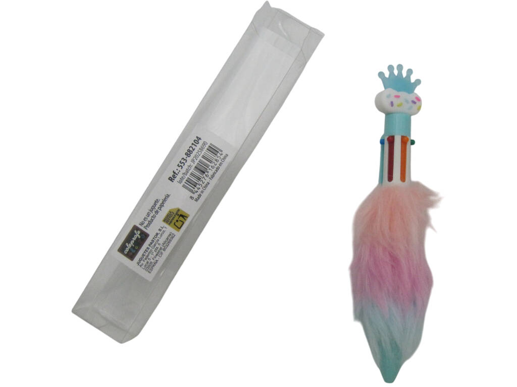 Stylo à bille 6 couleurs avec couronne et fourrure 16,5cm