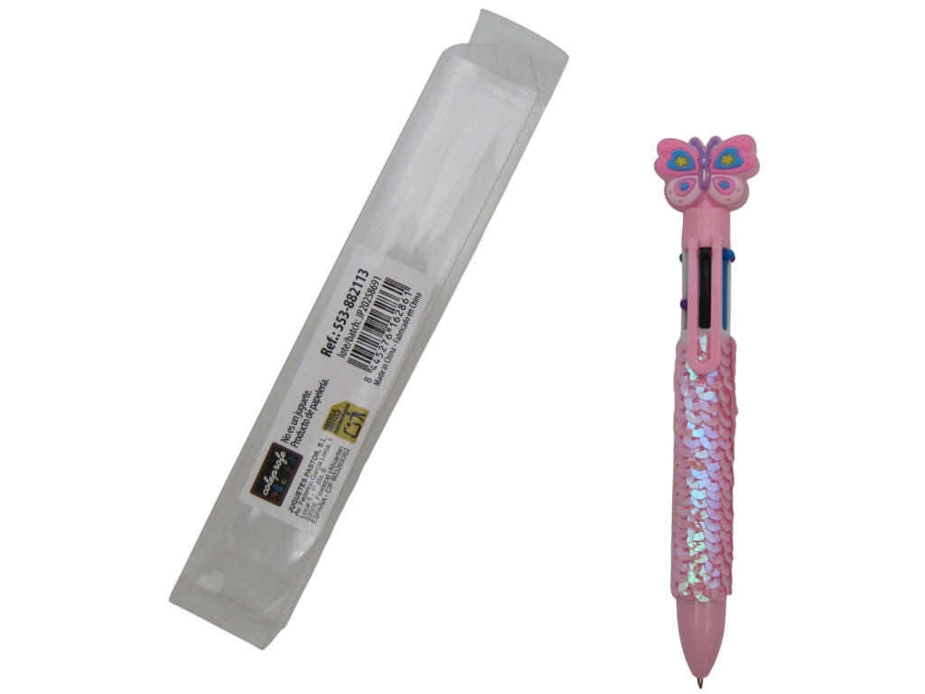 Stylo à bille 6 couleurs avec papillon 16 cm