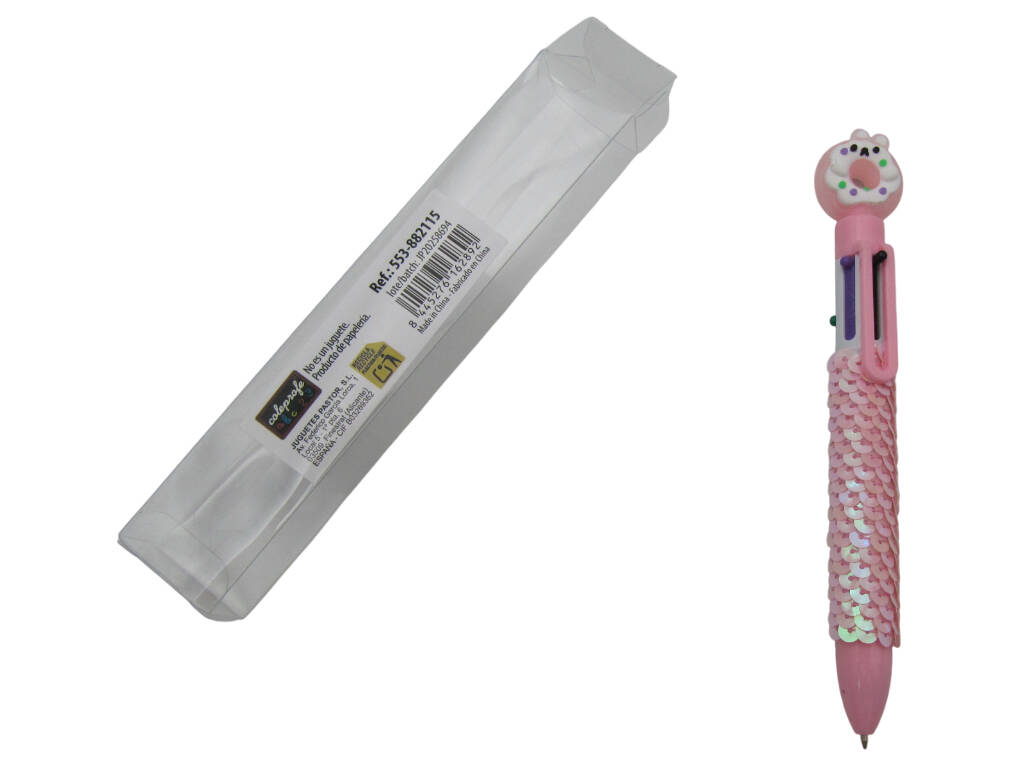 Stylo à bille 6 couleurs avec donut de 16,5 cm