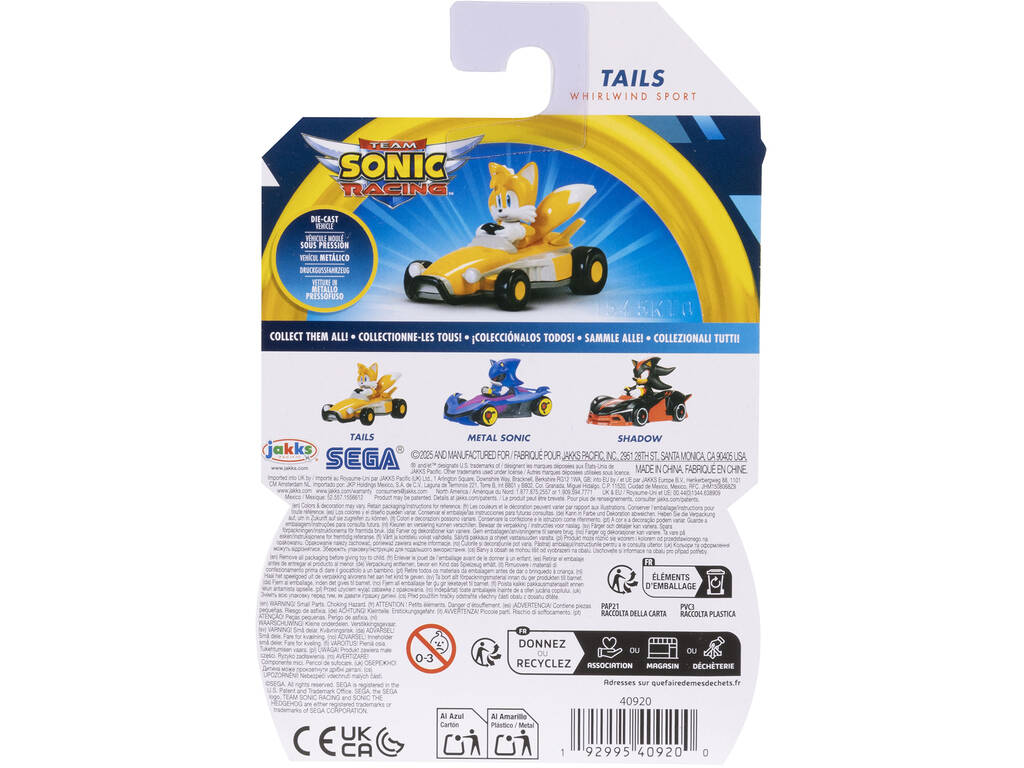 Sonic The Hedgehog Véhicule métallique Tails de 6 cm