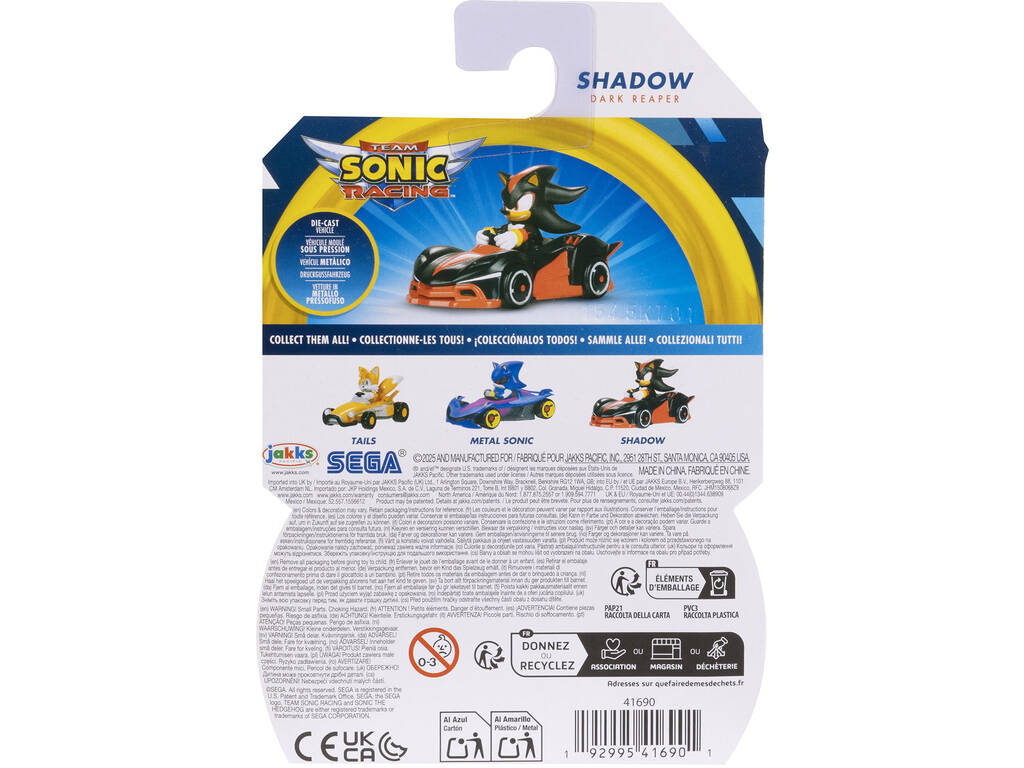 Sonic The Hedgehog Véhicule métallique Shadow de 6 cm