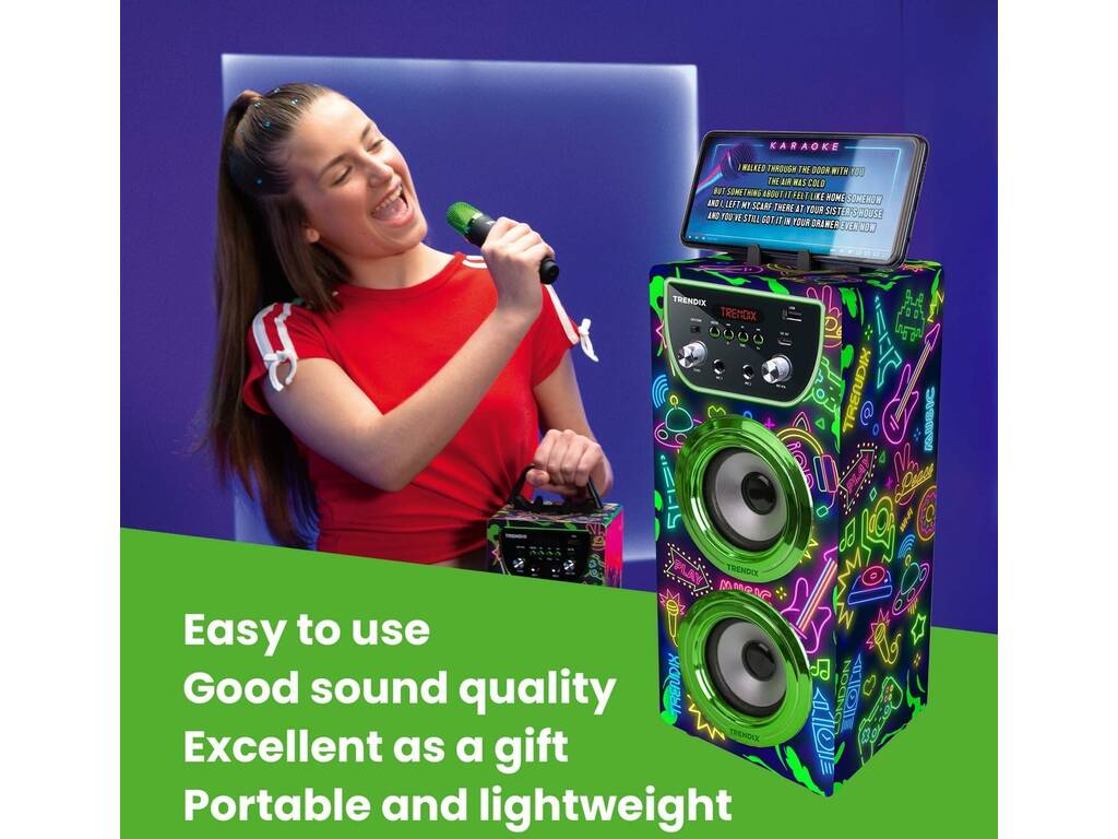 Trendix Karaoke Speaker Neon World con microfoni e disco luminoso a LED