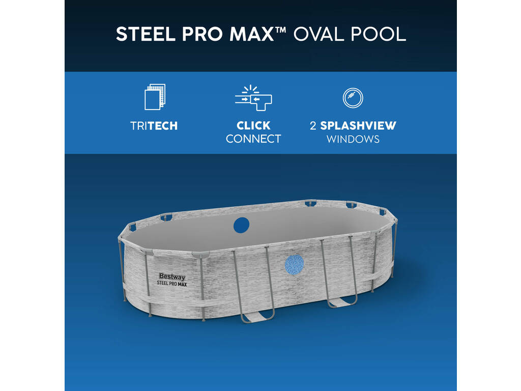 Piscina Desmontável Oval Steel Pro Max Splashview 427x250x100 cm. Bestway 56714