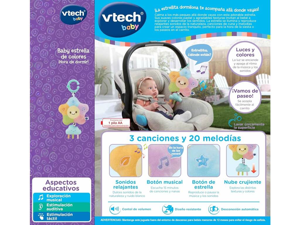 Baby Estrella multicolore C'est l'heure de dormir ! avec lumière et sons