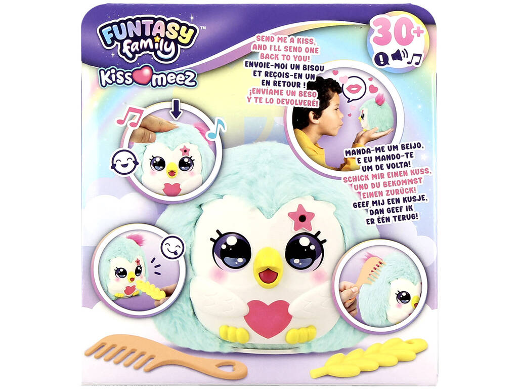 Funtasy Family Kiss Meez Peluche hibou bleu avec sons