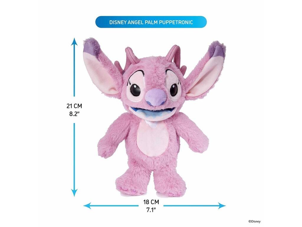 Disney Stitch Peluche Palm Puppetronics Angel de 20 cm con Sonidos y Acciones Realistas