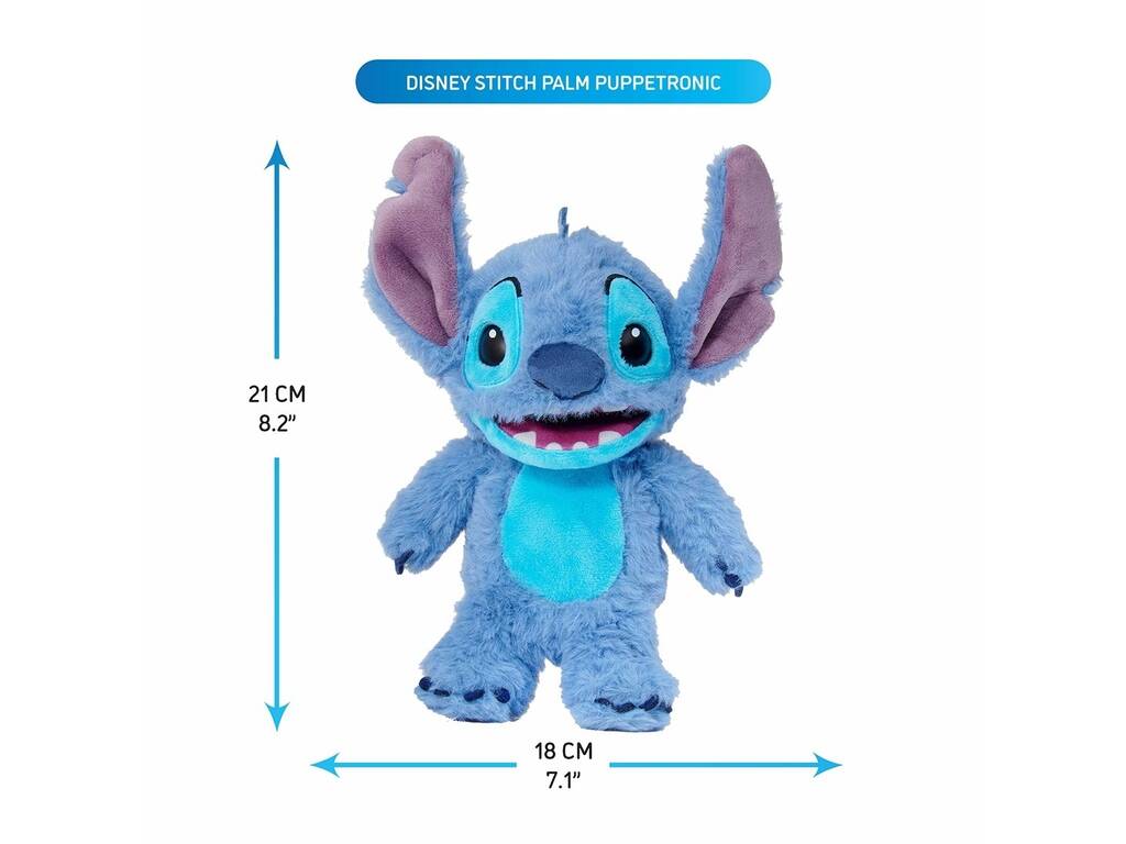Disney Stitch Peluche Palm Puppetronics Stitch de 20 cm con Sonidos y Acciones Realistas