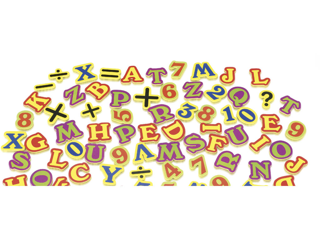 Lerntafel mit Buchstaben und magnetischen Zahlen